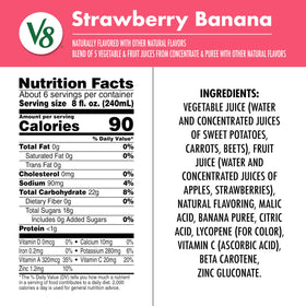 V8 Blends ingredients display showing vegetables and fruits juice blend