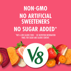 V8 Blends label closeup highlighting gluten-free and Non-GMO attributes