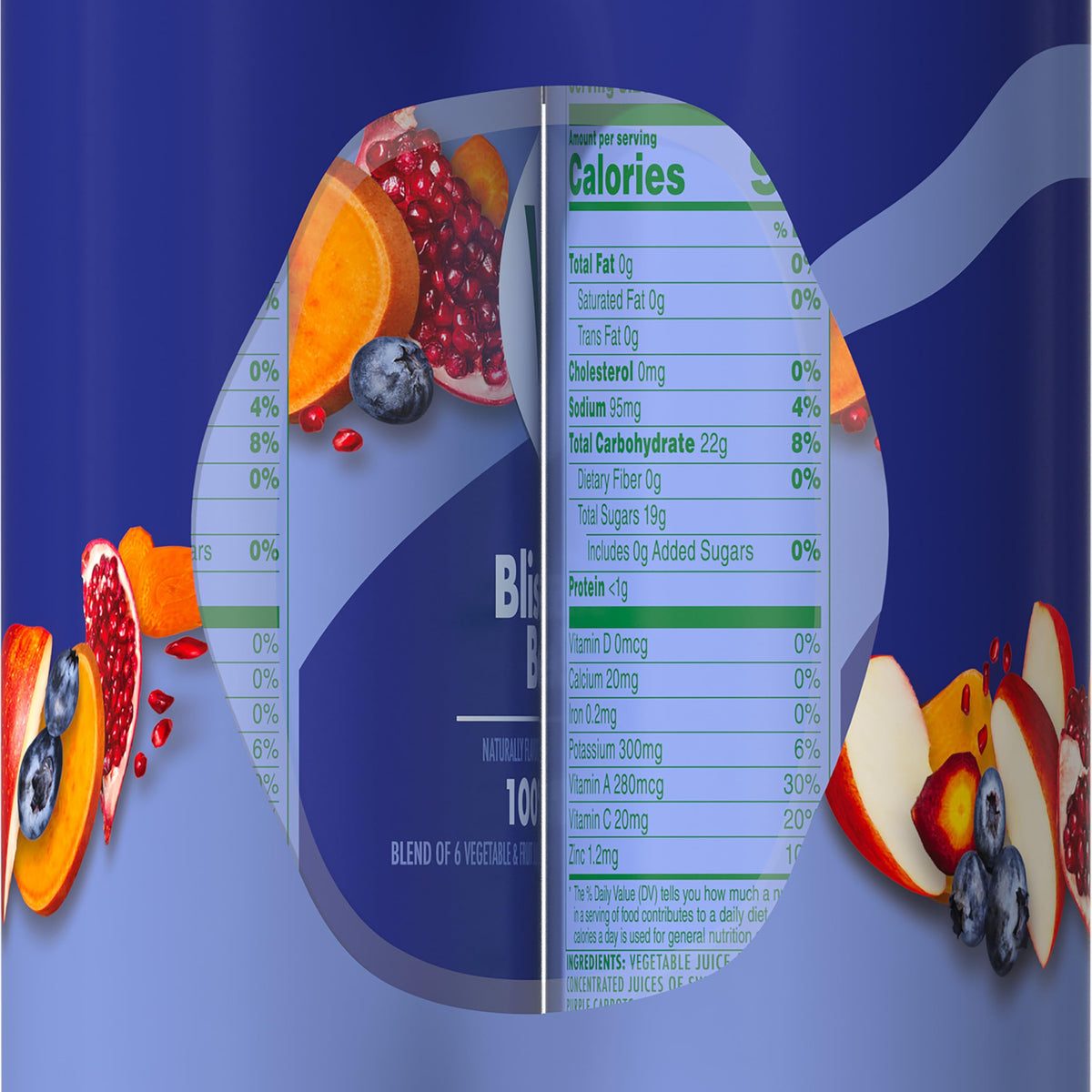 V8 Blissfully Berry packaging image showing gluten-free, non-GMO labeling
