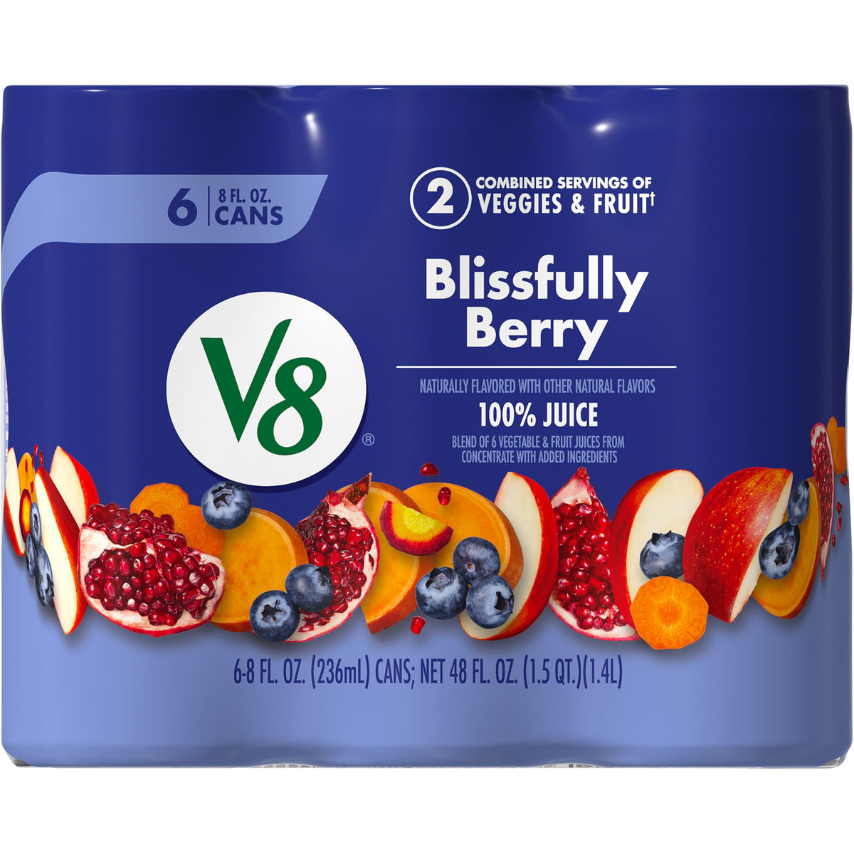 V8 Blissfully Berry note about zinc and vitamins A and C in the formulation
