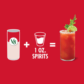 Chilled V8 Bloody Mary Mix cans on ice for ready-to-serve beverages.