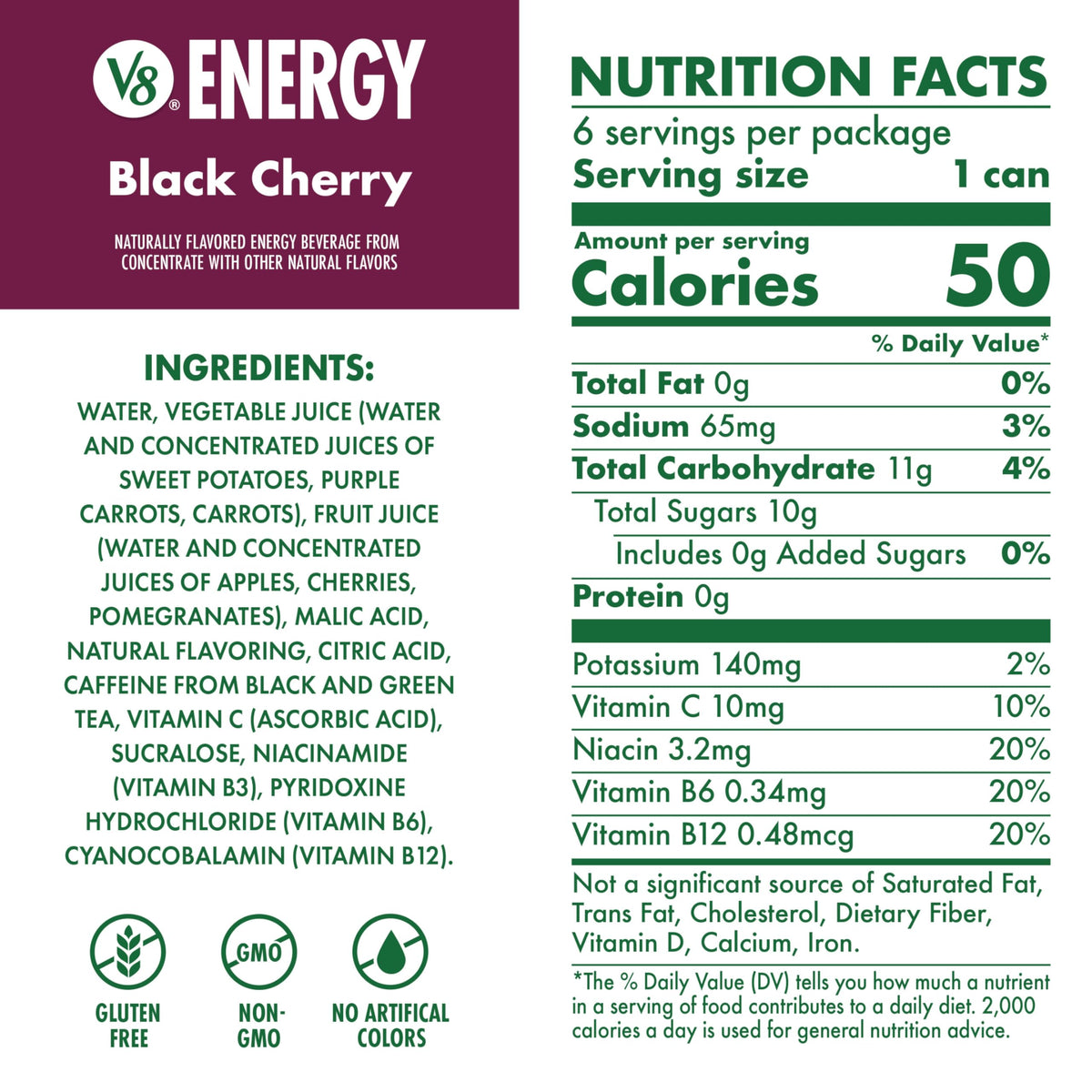 V8 Energy Black Cherry can side angle, ready-to-grab energy.