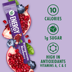 V8 Energy fruit flavor pomegranate blueberry powder for a tasty energizer.