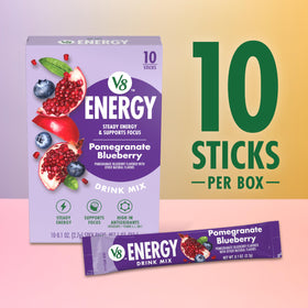 V8 Energy gluten-free non-GMO packet suitable for quick hydration.