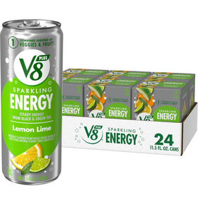 V8 +ENERGY Lemon Lime can, side view, refreshing citrus flavor for a quick pick-me-up