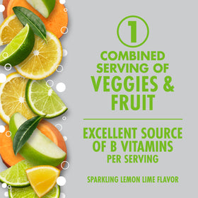 V8 +ENERGY Lemon Lime glass, pouring over ice for a tangy energizing sip