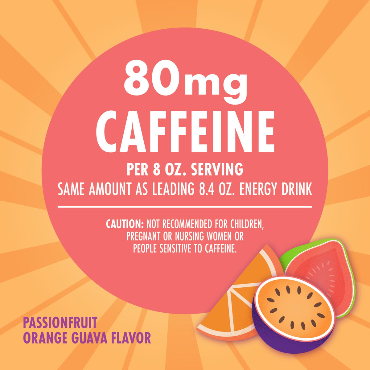 V8 +ENERGY nutrition panel close-up shows 80 mg caffeine per can