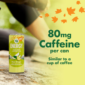 V8 Energy Pear Ginger can side view highlights non-GMO ingredients.
