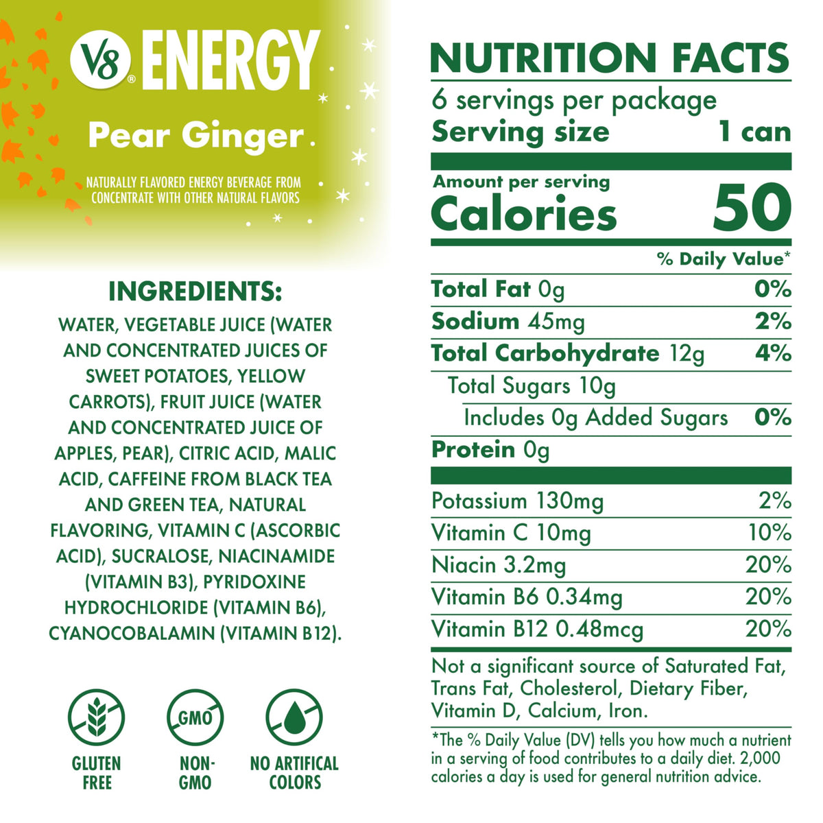 Pouring V8 Energy Pear Ginger into a glass for a refreshing mocktail.