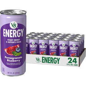 V8 Energy Pomegranate Blueberry can front view highlights bold flavor and steady energy