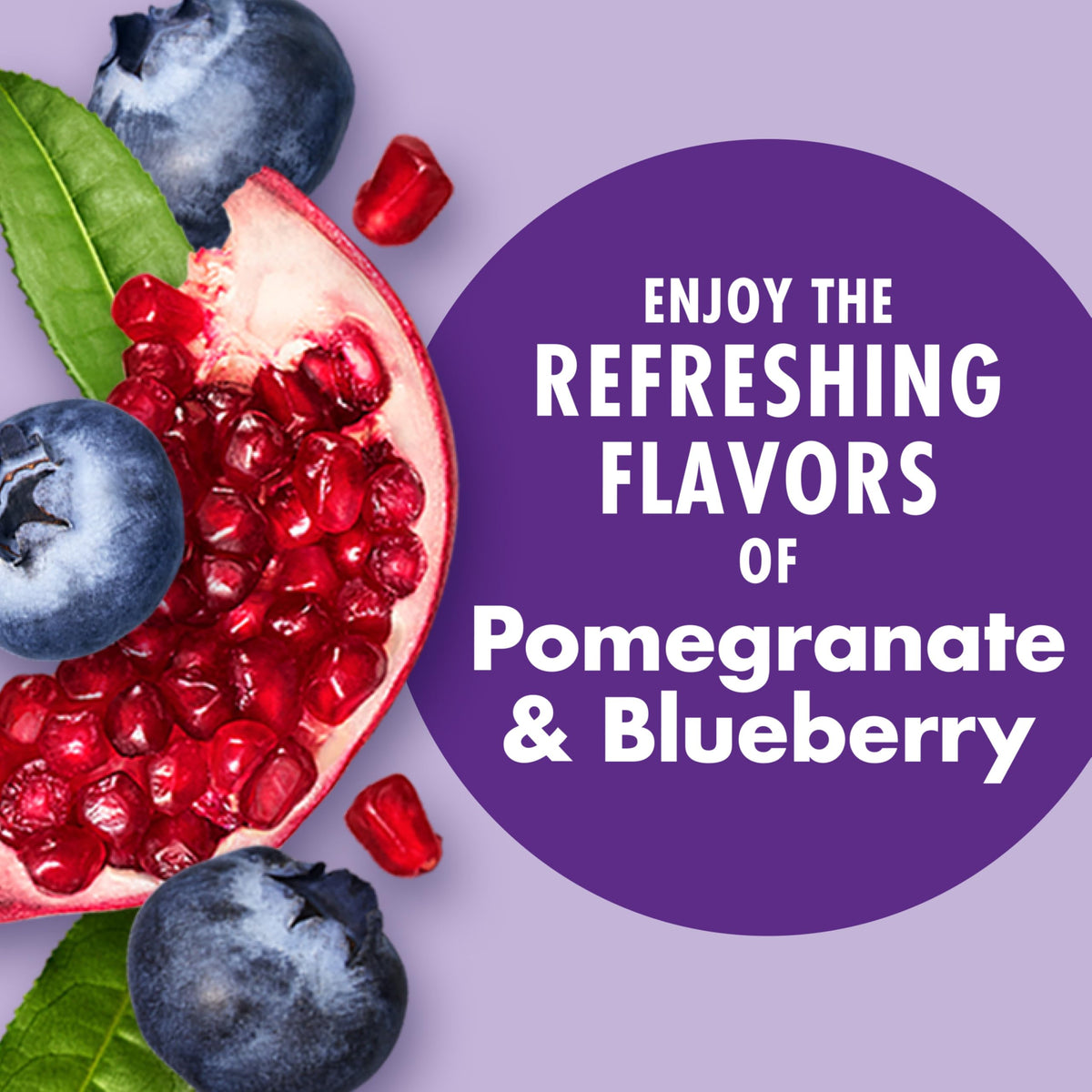 V8 Energy Pomegranate Blueberry ingredients image showcases non-GMO fruit and veggie blend.