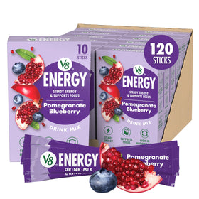 V8 Energy pomegranate blueberry packet for a flavorful on-the-go energy boost.