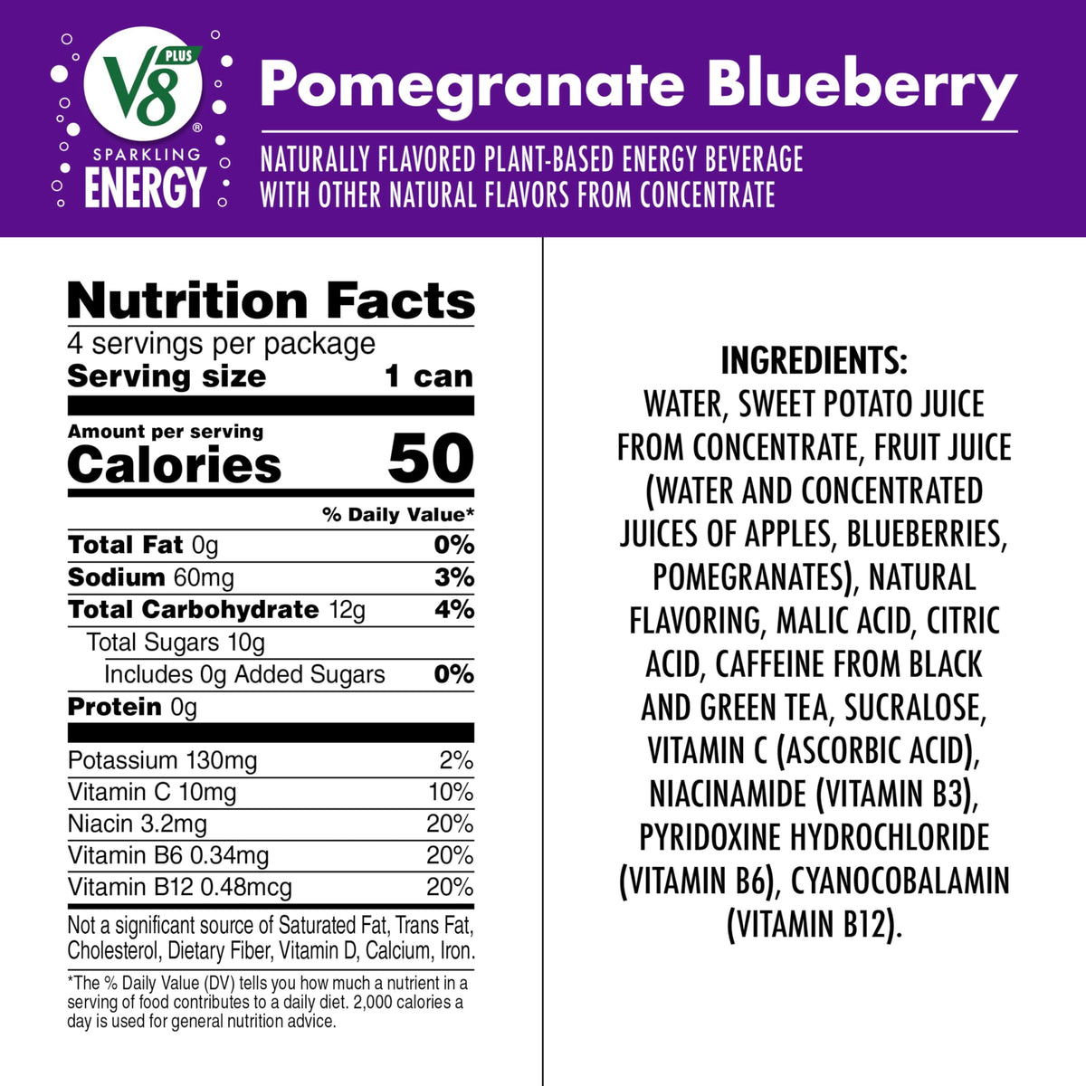 V8 +Energy can being poured to show bubbly, fruit-forward energy drink