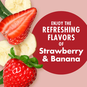 V8 Energy Strawberry Banana label in fridge, convenient daily pick-me-up.