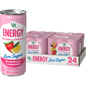V8 Energy Strawberry Lemonade can front showcases bright flavor and quick pick-me-up convenience.