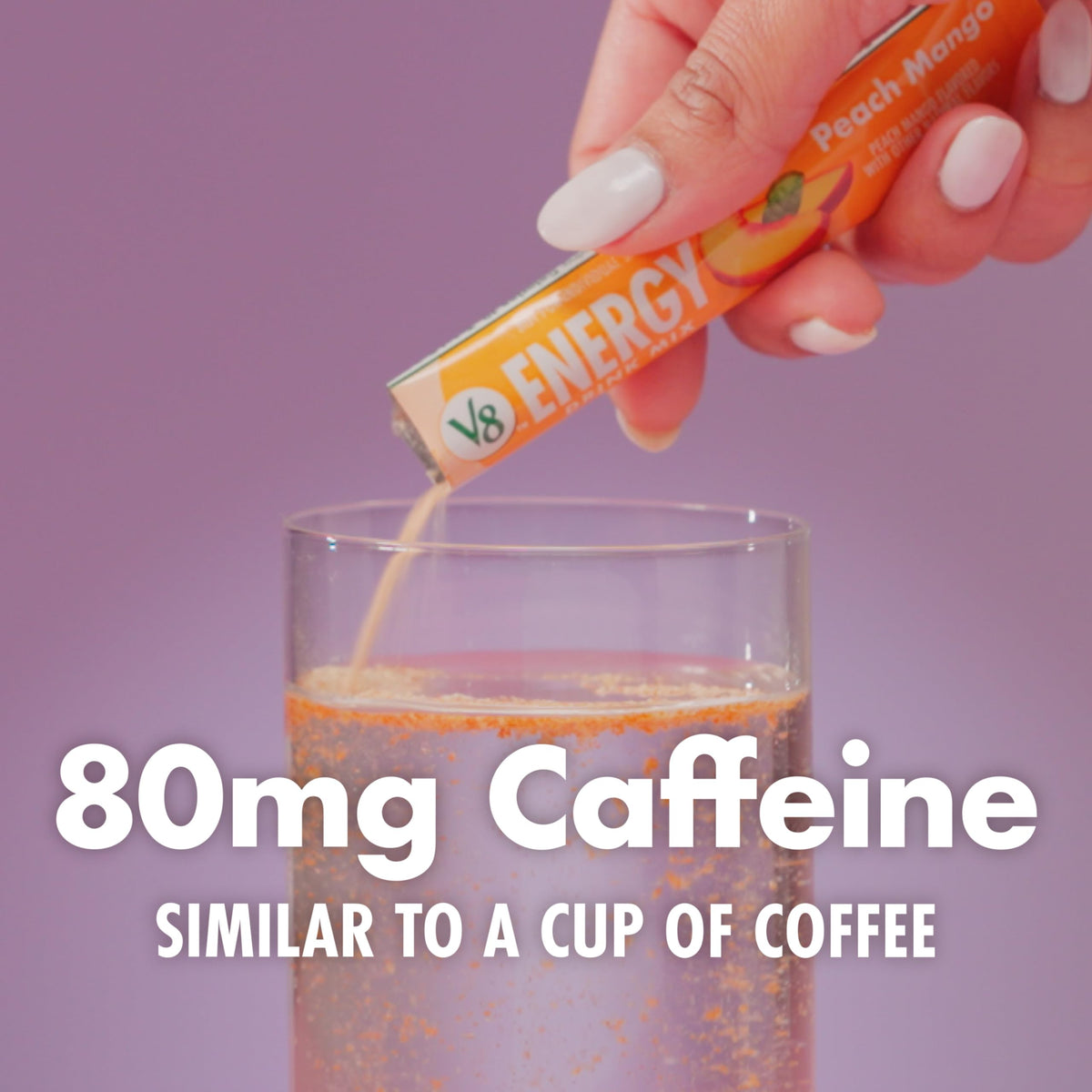 Chilled glass of V8 Energy Strawberry Lemonade ready to drink