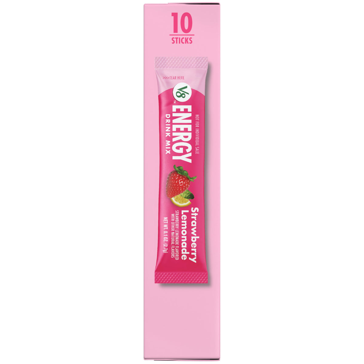 Nutrition label for V8 Energy Strawberry Lemonade showing calories