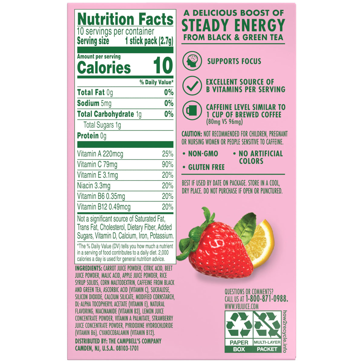Store display featuring V8 Energy Strawberry Lemonade packets