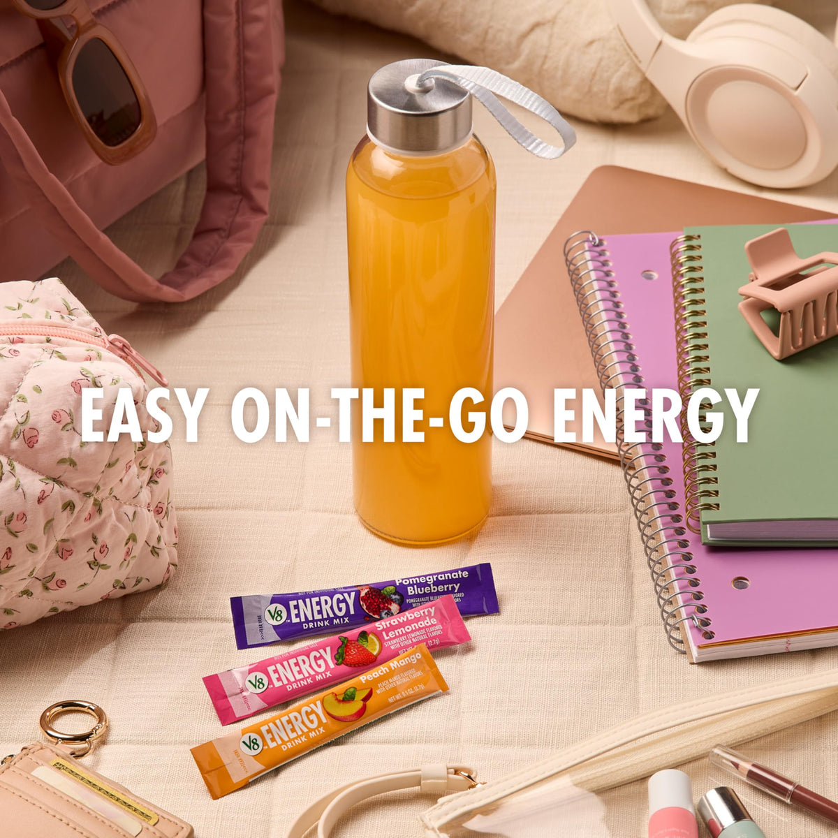 Measuring spoon with V8 Energy Strawberry Lemonade powder