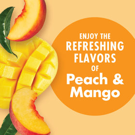 Close-up detail of the tea-based caffeine sources in V8 Energy Peach Mango.