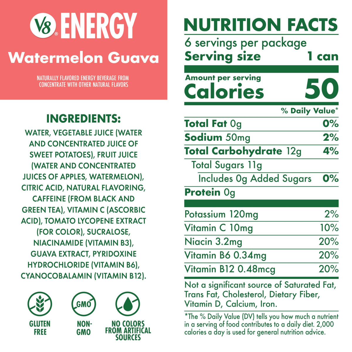 V8 Energy Watermelon Guava can side view for portable energy