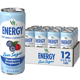 V8 Energy Zero Sugar Blueberry Raspberry can front view for a refreshing energy boost