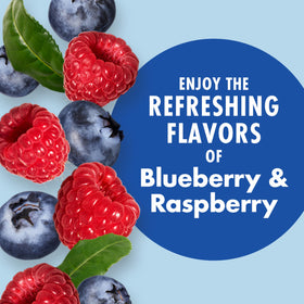 Glass with ice filled with V8 Energy Zero Sugar Blueberry Raspberry for ready-to-drink energy