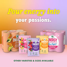12-pack of V8 Energy Zero Sugar Blueberry Raspberry on display for everyday routines