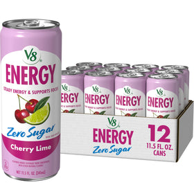 V8 Energy Zero Sugar Cherry Lime can front, brand visible, ideal for on-the-go energy.