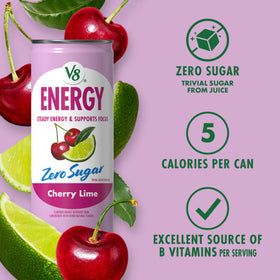 Pouring V8 Energy Cherry Lime into a glass for a refreshing sip