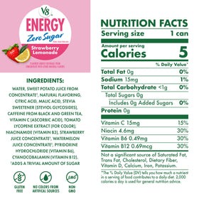 V8 Energy Zero Sugar can sideview displaying compact, on-the-go energy option