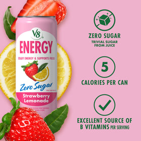 Glass with poured drink conveys crisp, refreshing moment from V8 Energy Zero Sugar