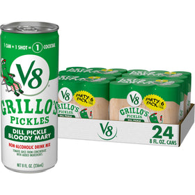 V8 Grillo's Pickles Bloody Mary Mix can pack ready for entertaining.