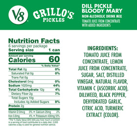 V8 Grillo's Pickles Bloody Mary mix being poured for a savory brunch.