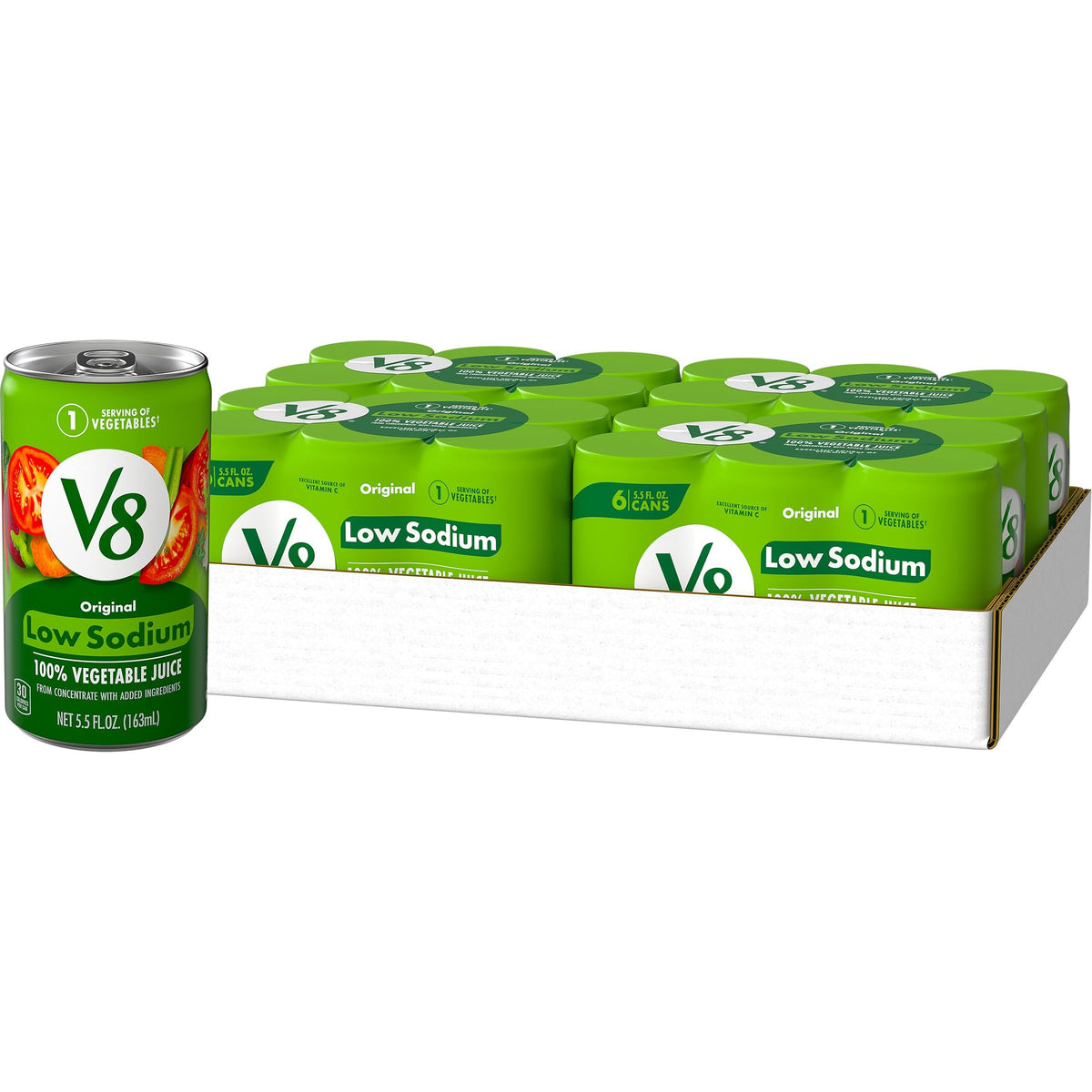 V8 Low Sodium Original 100% Vegetable Juice bottle for on-the-go veggie hydration.