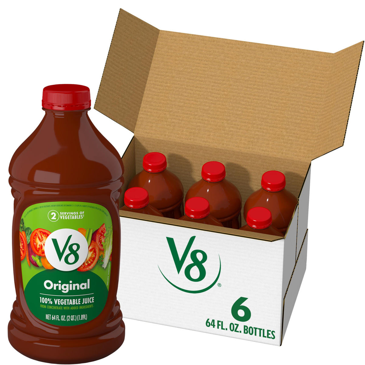 V8 Original 64oz bottle front view, ready-to-drink veggie boost.