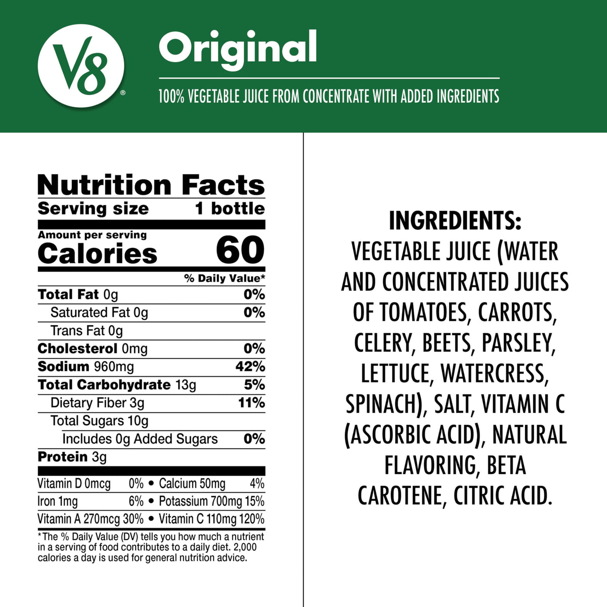 V8 Original bottle on ice for a refreshing savory sip