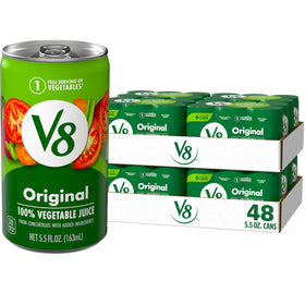 V8 Original vegetable juice can, 48-pack, balanced veggie blend for daily servings.