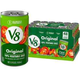 V8 Original vegetable juice can front view for on-the-go sipping.