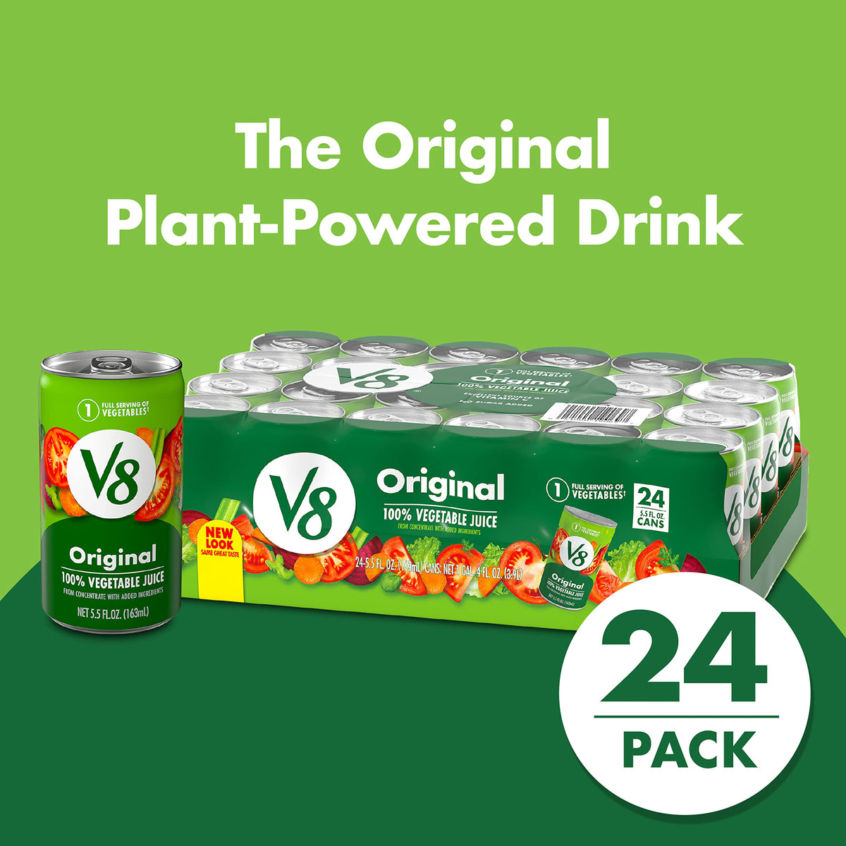 V8 Original vegetable juice served in a glass on ice for a refreshing taste