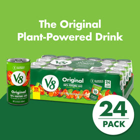 V8 Original vegetable juice served in a glass on ice for a refreshing taste
