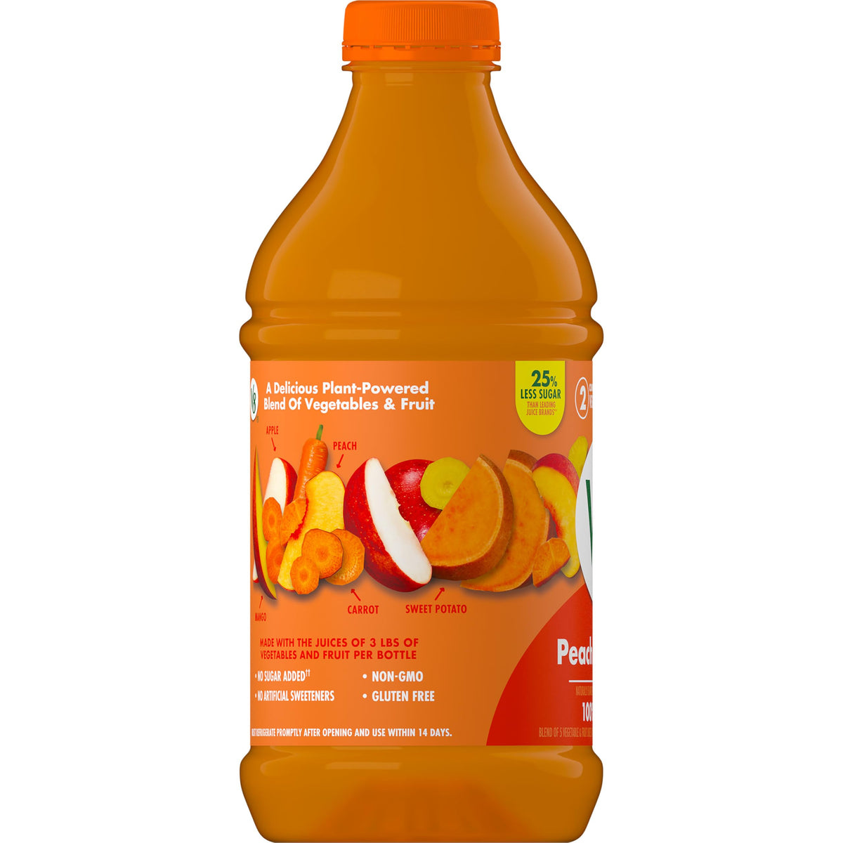 V8 Peach Mango juice carton packaging close up