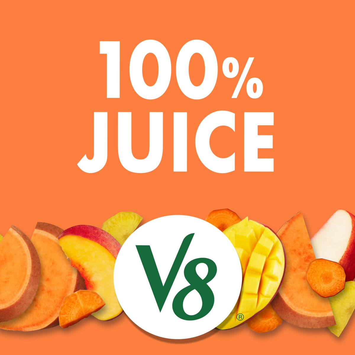 V8 Peach Mango juice label detail highlights no added sugar