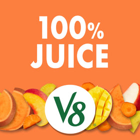 V8 Peach Mango juice label detail highlights no added sugar