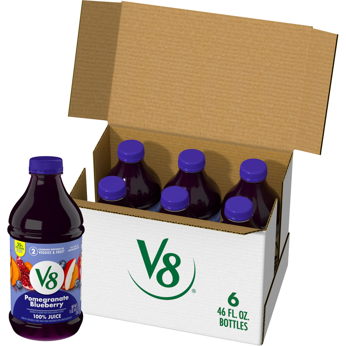 V8 Pomegranate Blueberry bottle front for a plant-powered morning boost