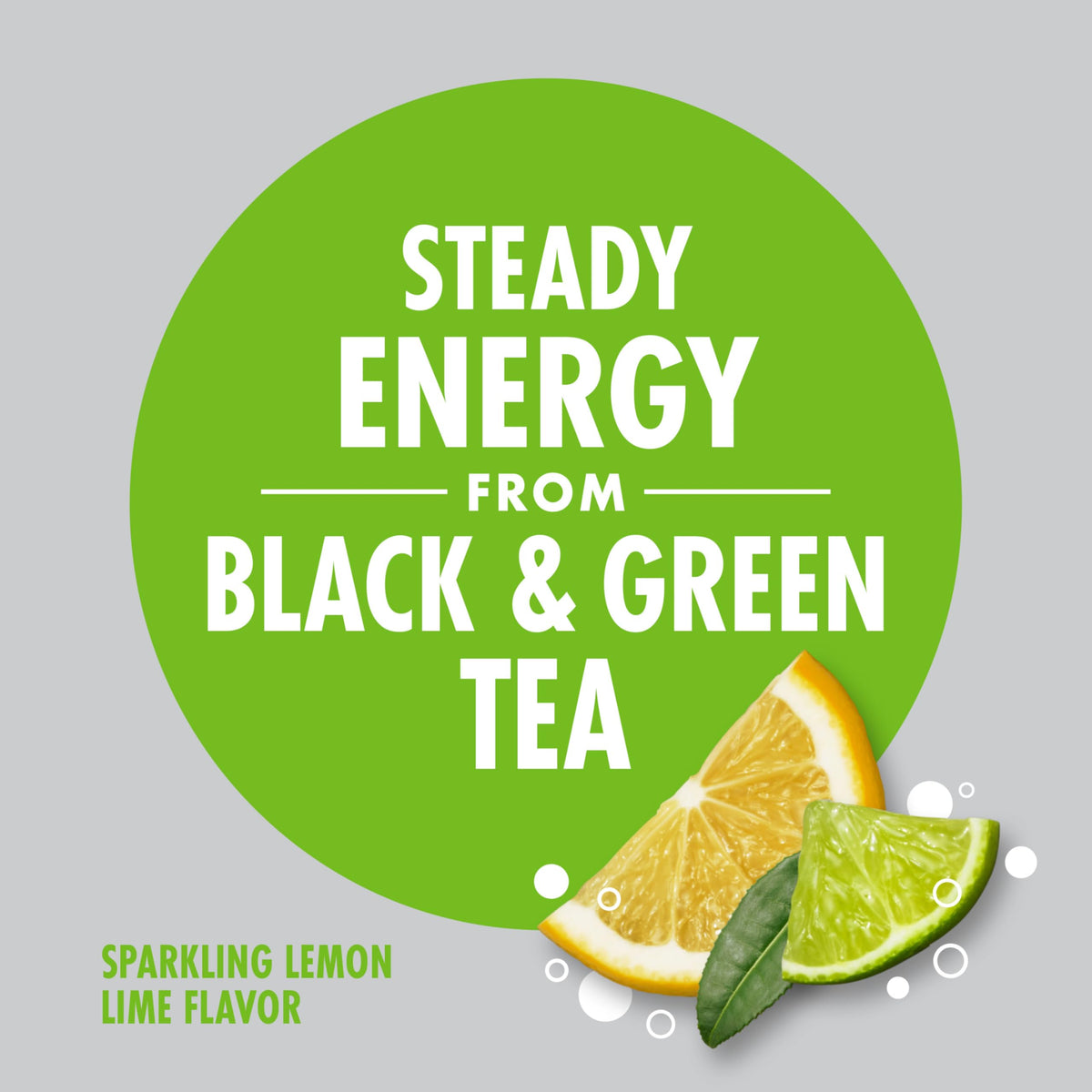 V8 Sparkling Energy Lemon Lime tea sources reinforce natural caffeine.