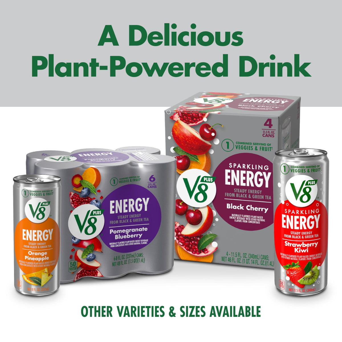V8 +SPARKLING ENERGY can label shows no artificial colors