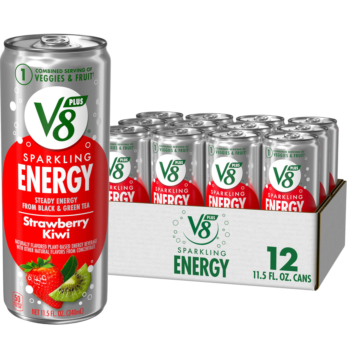 V8 +SPARKLING ENERGY strawberry kiwi 11.5 oz can with refreshing plant-based energy
