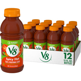 V8 Spicy Hot bottle front view for easy pantry grab.