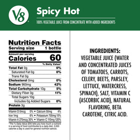 V8 Spicy Hot bottle over ice highlights refreshing serving.